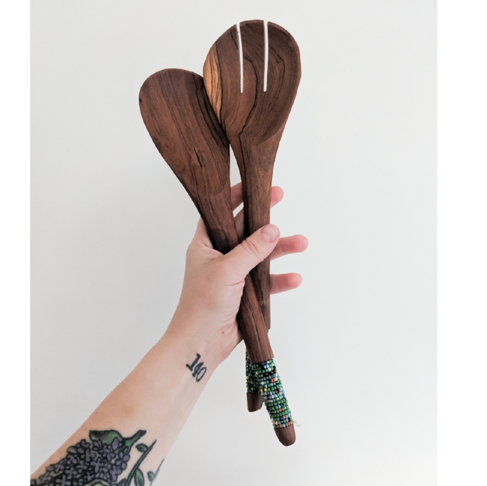 Handmade Carved Salad Fork & Spoon